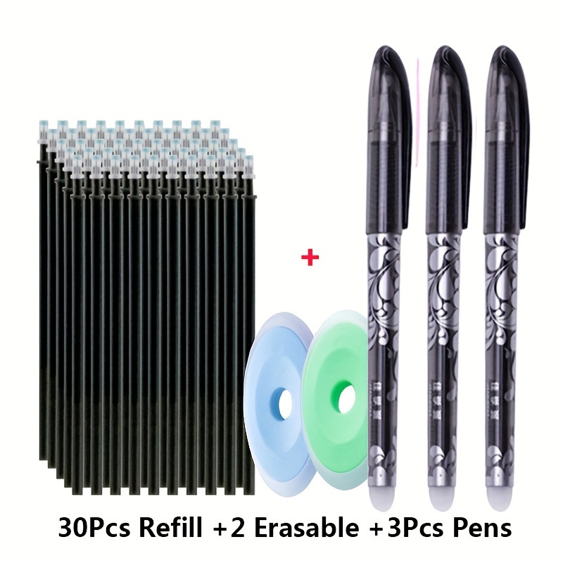 35pcs Erasable Gel Pens -0.5mm Point - Heat &Rub Resistant - Ideal for School & Office Use (30 refills+3 pens+2 Eraser)