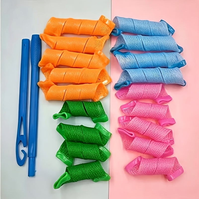 Image of [magic Hair Curlers] 20pcs Random Spiral Hair Curlers Set | Heatless Curls For Long & Short Hair Diy Hairstyle Tools For Women & Girls No Heat Hair Rollers Perm Kit
