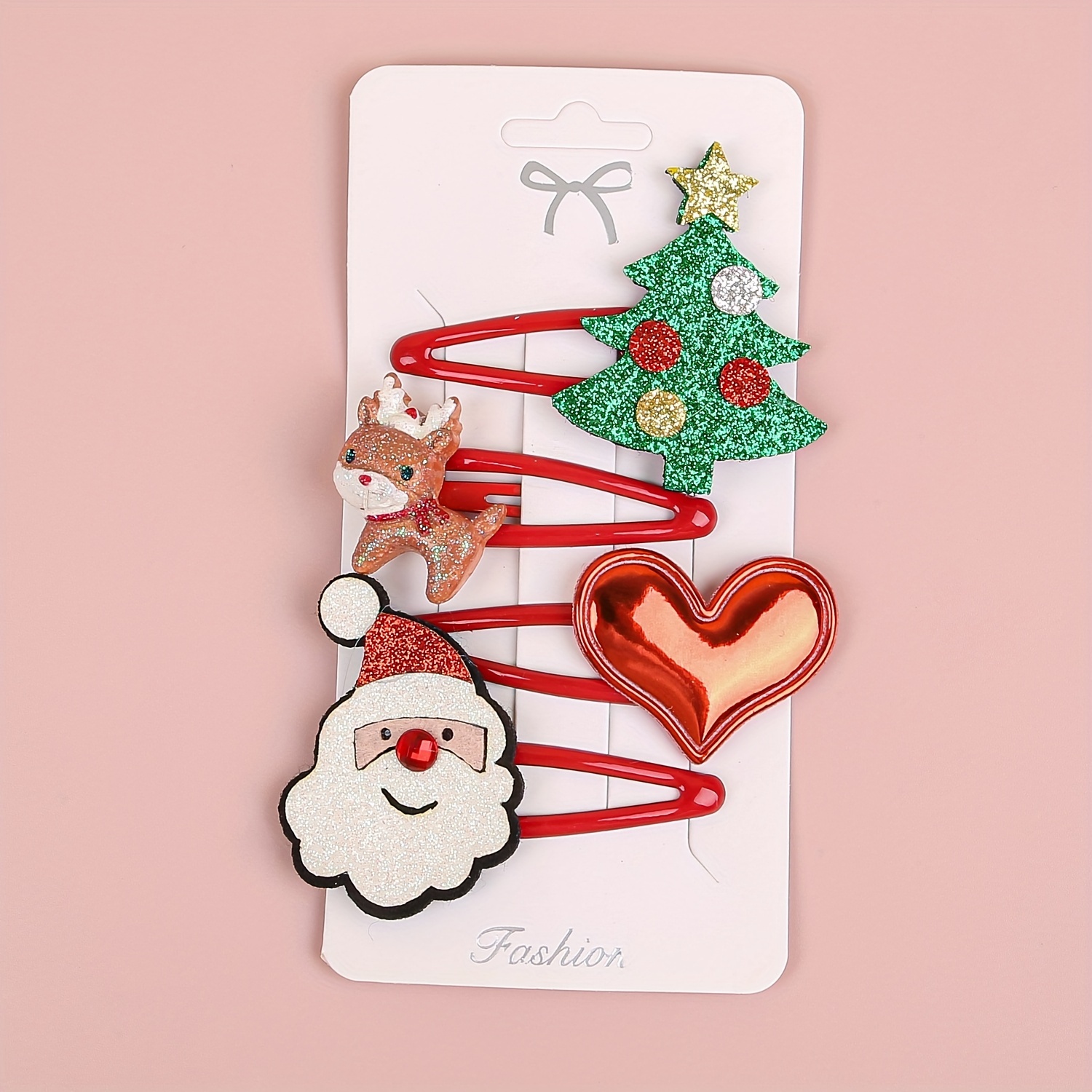 4pcs/set New Christmas Hairpin Cartoon Elk Santa Claus Hairpin Onion Powder Love Hairpin Christmas Hair Additions Set