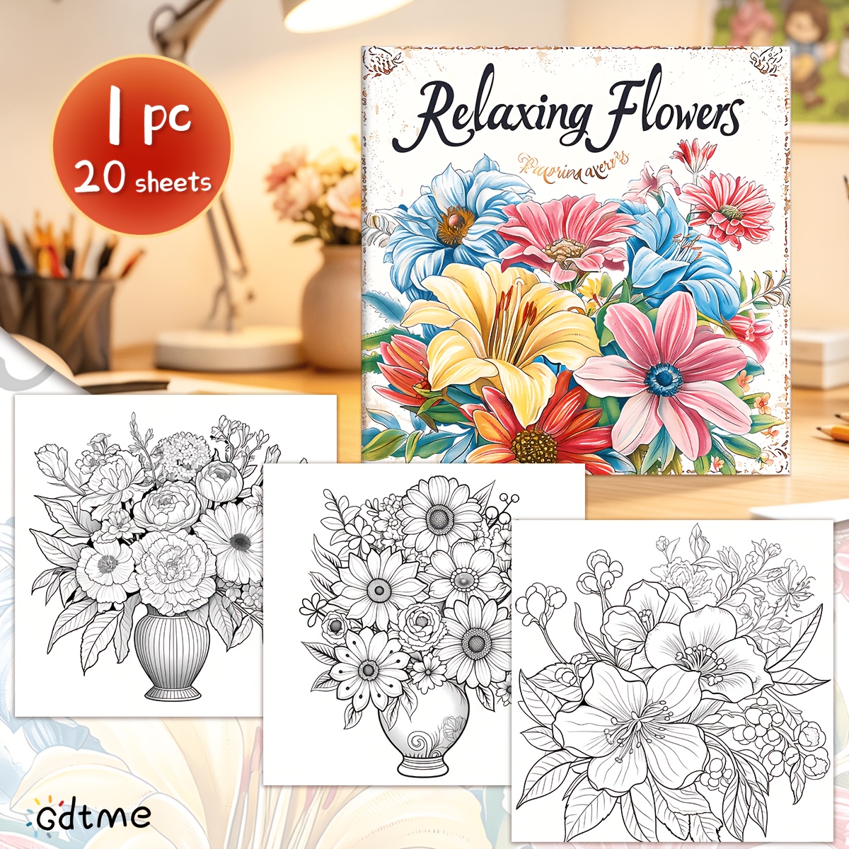 Image of (, Innovative, Upgraded Edition, Thickened Paper, 20 Pages, 7.9*7.9inch, Single Sided Printing) 1pc, Relaxing Flower Theme Coloring Book For Adults, Suitable For Christmas
