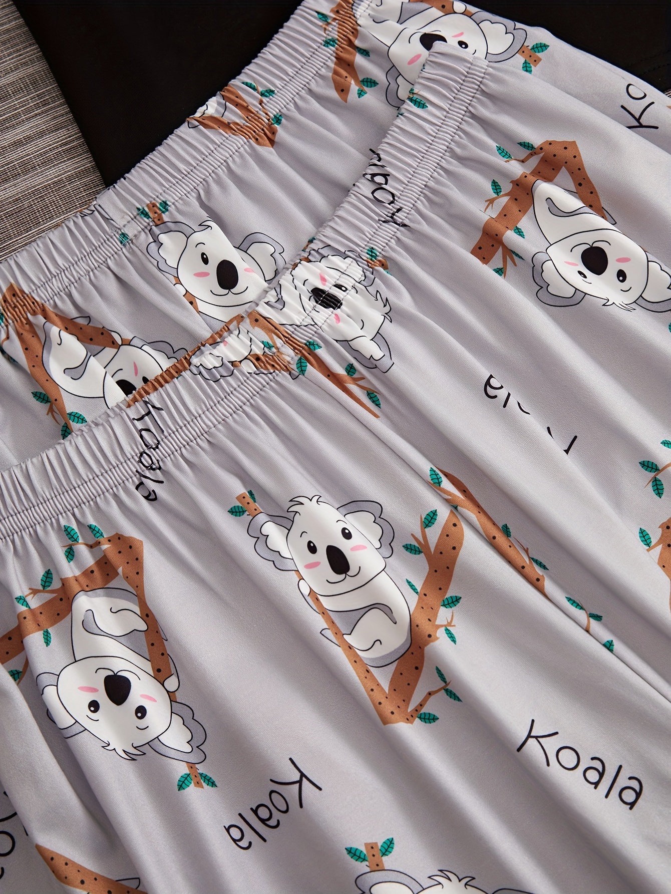 Cute Koala Print Pajama Set, Short Sleeve Round Neck Top & Pants ...
