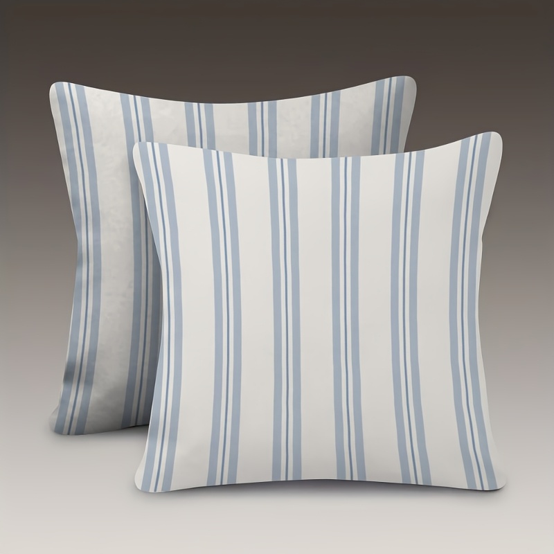 TEMU 2-pack Reversible Light Blue French Stripe Square Pillow Covers, 18x18 Inches, Double-sided Print, Classic Farmhouse Style, Machine Washable,