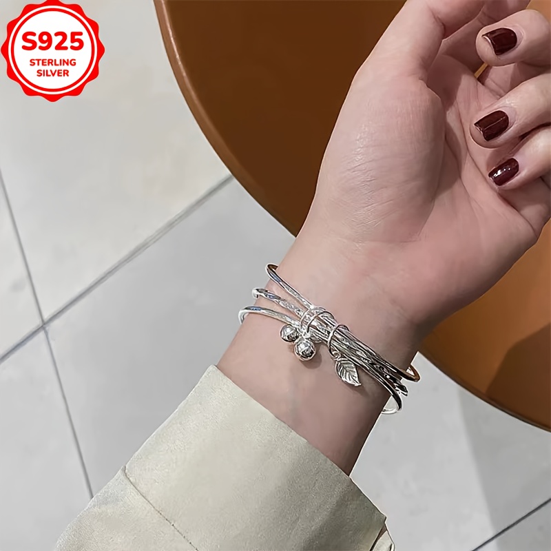 Minimalist Three Ring Bell Leaf Bracelet Hypoallergenic for Women
