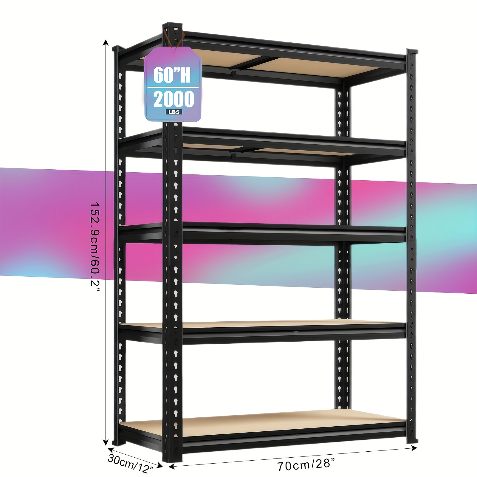 TEMU [heavy Duty Shelving] Heavy Duty 5 Tier 2000lbs Metal Shelving Units | 72"h Garage Shelving Storage Shelves, Adjustable Metal Shelving Unit For