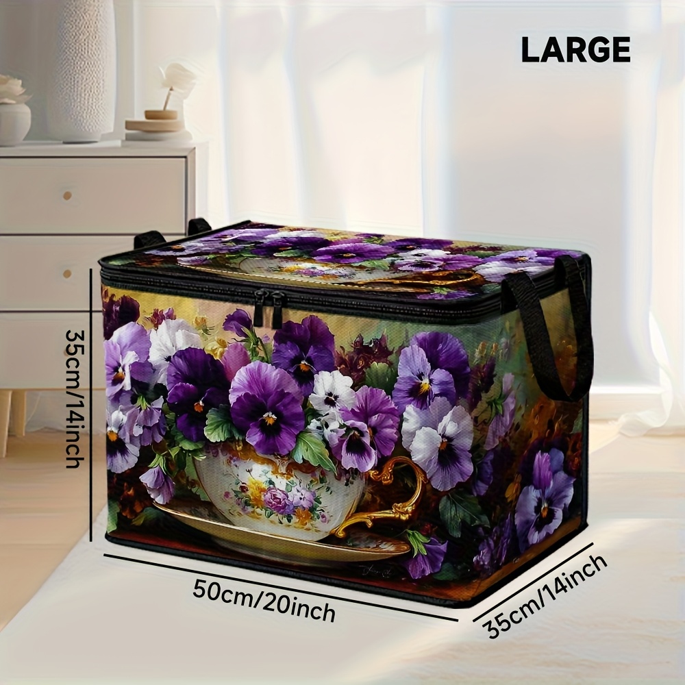 TEMU 1 panier de rangement pour vêtements avec imprimé bouquet de pavots baroques | Polyester, couvercle à rabat, convient aux vêtements , aux
