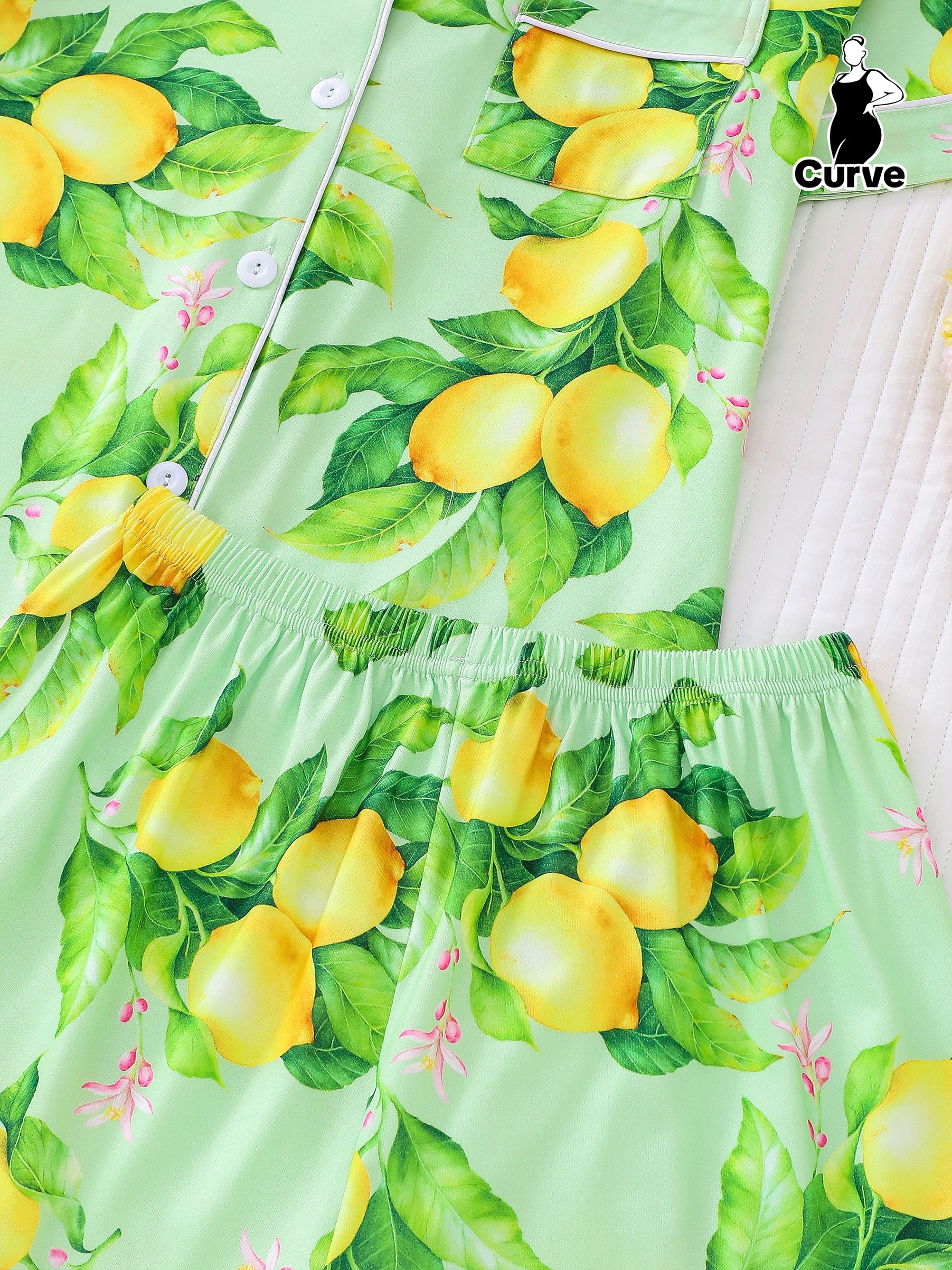 set pigiama taglie forti donna stampa limone camicia Temu Italy