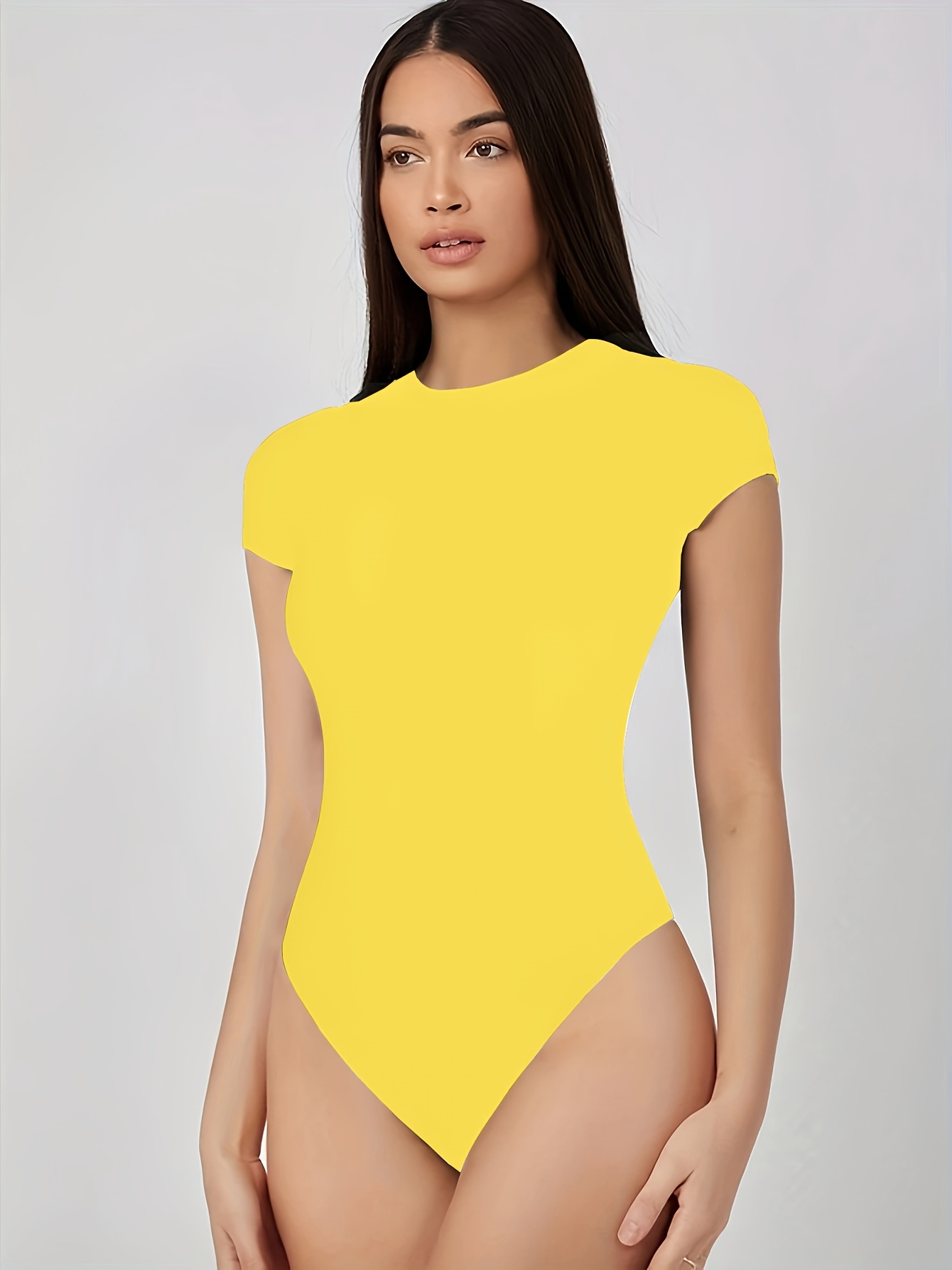 Solid Color Stretchy T-Shirt Bodysuit for Women Lightweight, Comfortable  Polyester, Crew Neck Wear