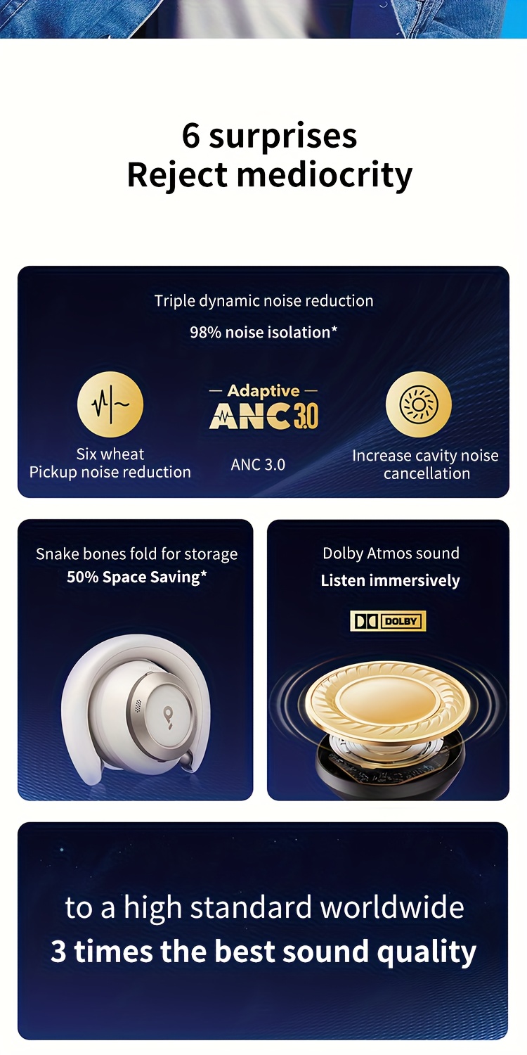 Soundcore by Anke Space One Pro Draadloze Over-Ear Koptelefoon | Actieve Ruisonderdrukking, Hi-Res Dubbel Gouden Hoge Geluidskwaliteit, Opvouwbaar, Ultra-Lange Batterijduur, Geschikt voor Apple, Huawei, Xiaomi Mobiele Telefoons en Computers