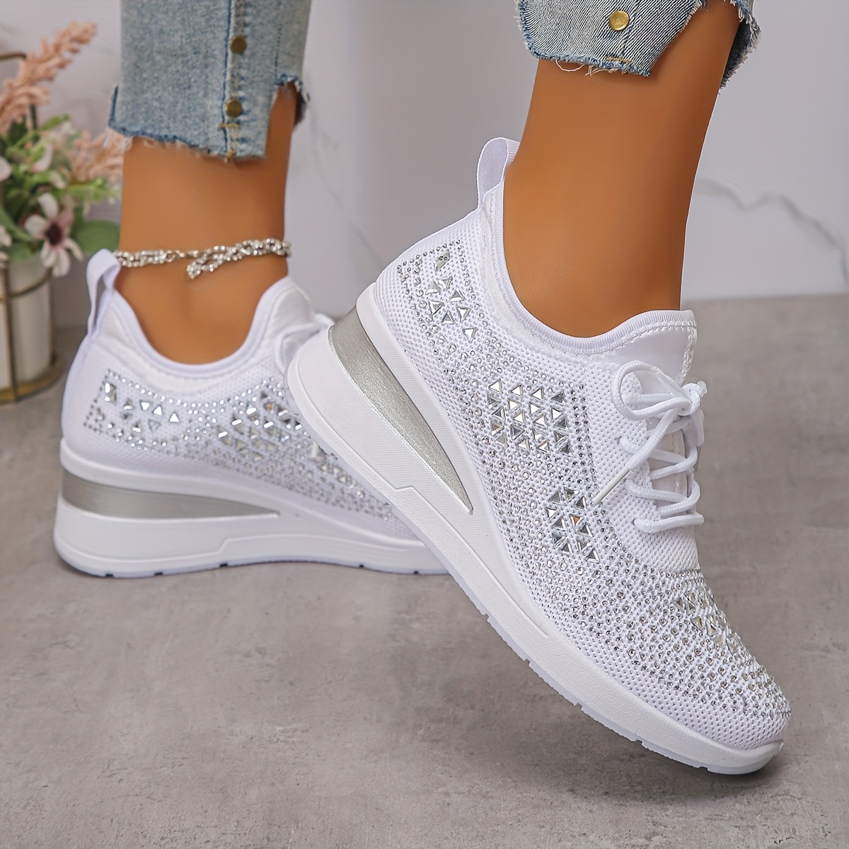 thick sole casual sports womens shoes breathable knit upper versatile height increasing anti slip fashion trendy ladies sneakers Product details 9