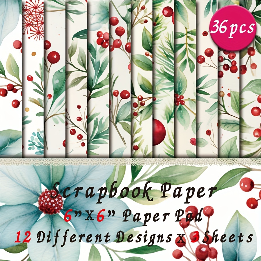 

Bloc de Papier pour Scrapbooking de Noël de 36 Feuilles 6X6" - Carton Artisanal Festif pour Projets DIY, Fonds Décoratifs & Fournitures pour la Fabrication de Cartes