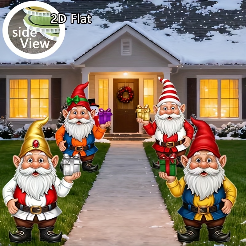 TEMU 2d Flat - 【2d Flat】 2d Flat - [2d Flat] 2d Flat 4-set Christmas Courtyard Decoration Set, Christmas Party Scene Dwarf Elf Theme Props, Outdoor