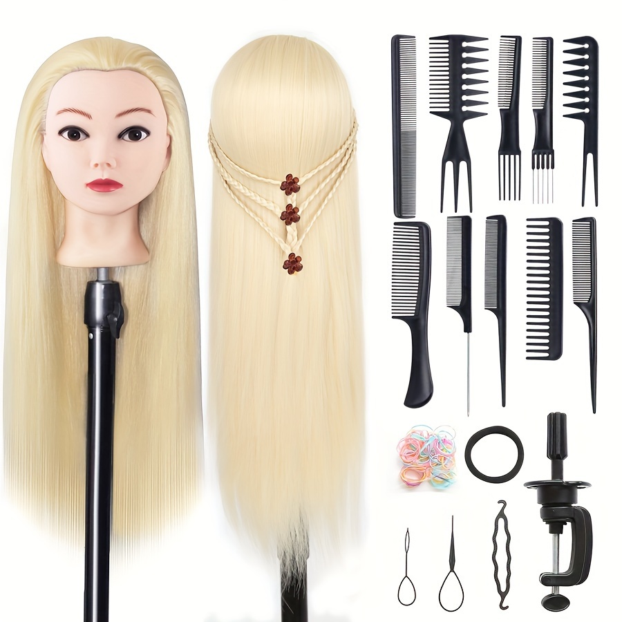 

Hairdressing Training Mannequin Head With 24-inch Long Synthetic Hair, Unisex Adult - Salon Styling Practice Dummy With Clamp Stand And Braiding Tool Kit