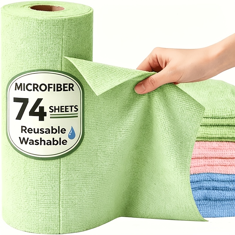 TEMU Microfiber Cleaning Cloth Roll, 19/29/74pcs, Reusable Towels, Super Absorbent, Paper Towel Alternative For Kitchen