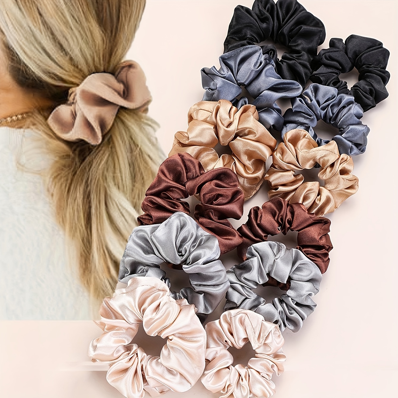 

12-pack Elegant Scrunchies - High Elasticity, Comfortable Polyester Hair Ties For Women, Solid Color Hair Rings For Parties And Travel