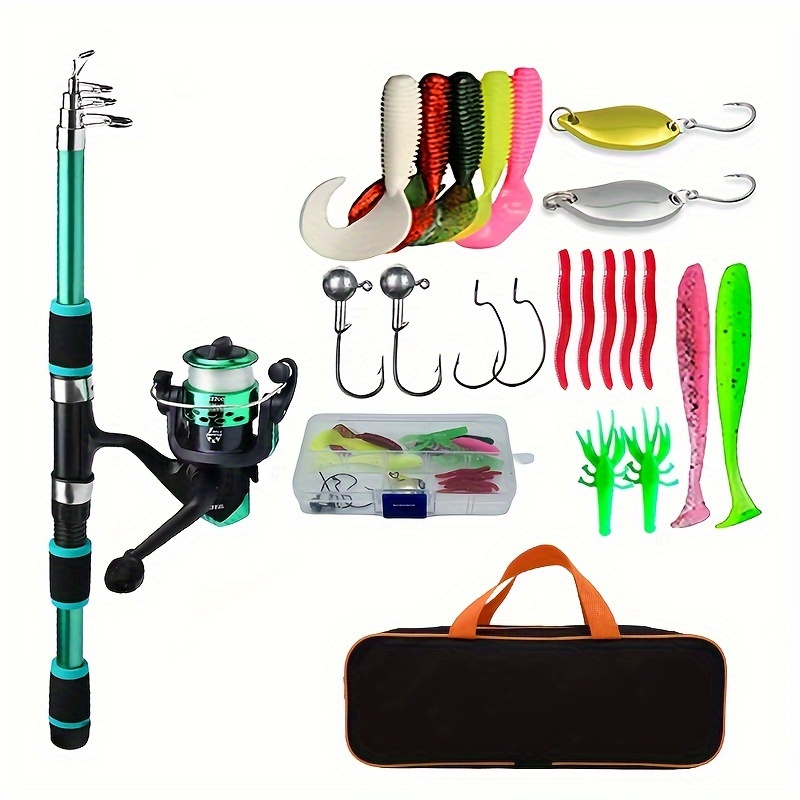 1 Set Telescopic Fishing Rod And Spinning Reel, Baits, Hooks, Storage Bag,  Fishing Tackle Set