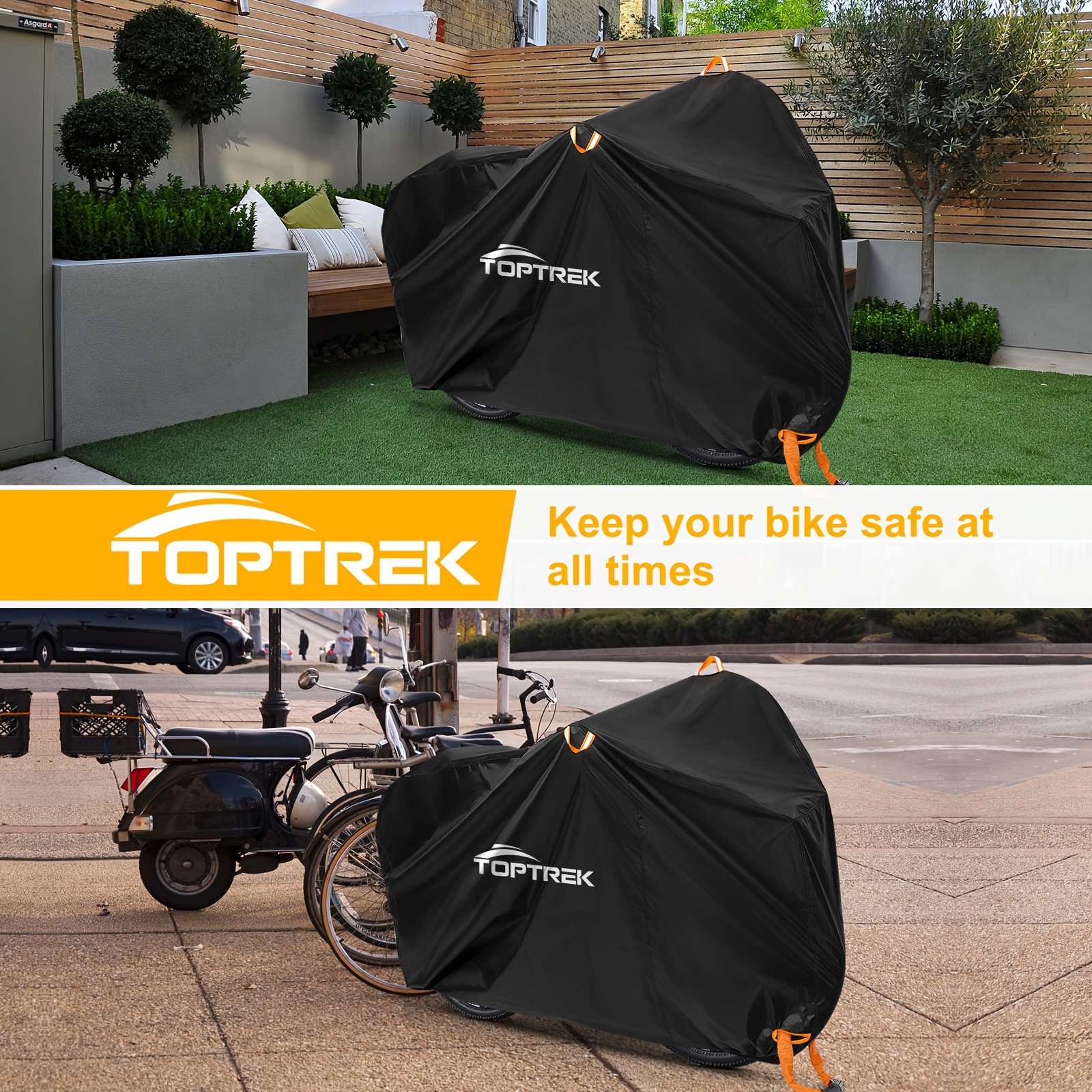 TOPTREK Pro-Grade 210D Oxford 3-Layer Bike Cover | 2 Sizes | Tear-Resistant Sun Shield | Secure Lock Hole | Travel Bag