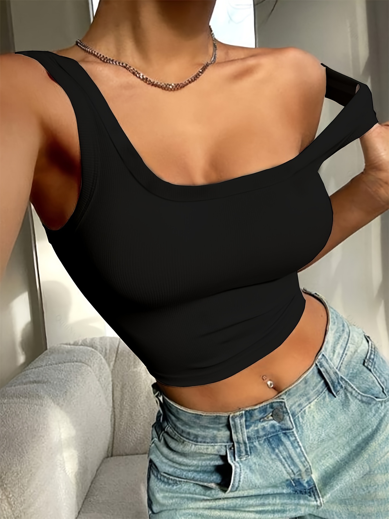 Simple Solid Crop Top Sexy Sleeveless Bodycon Summer Tank - Temu