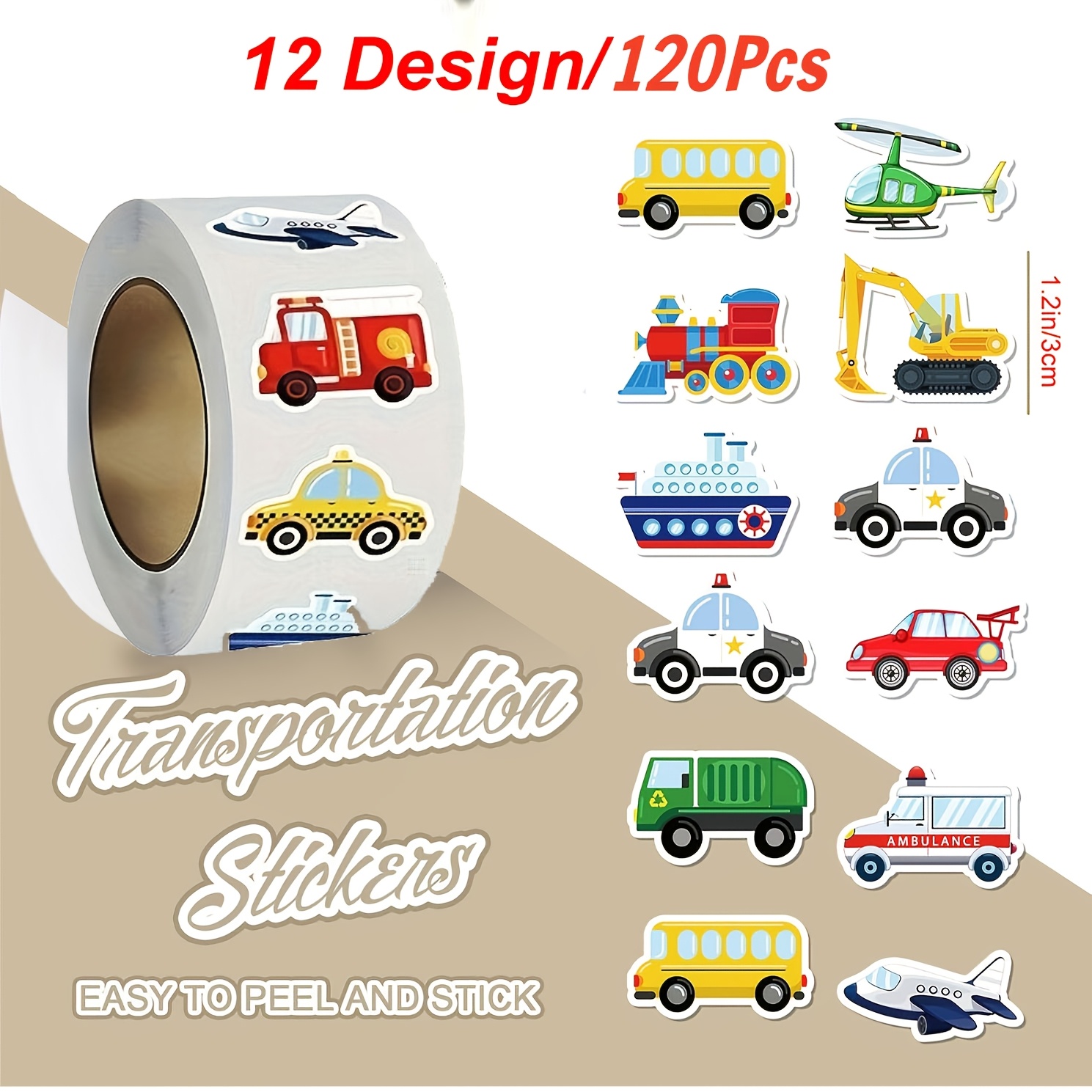 120pcs/roll, Transportation, Car, Airplane Stickers, Party Gift Packaging Labels, Scrapbooking Stickers, Stationery