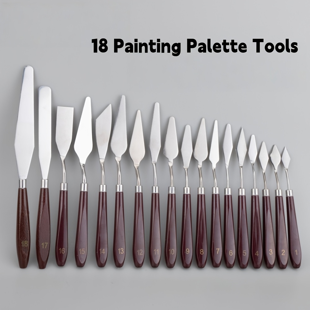 Image of 18pcs Stainless Steel Oil Painting Palette Knife Set, Paint Scraper, Texture Knife, Paint Stirring Tool, Mixing Utensils