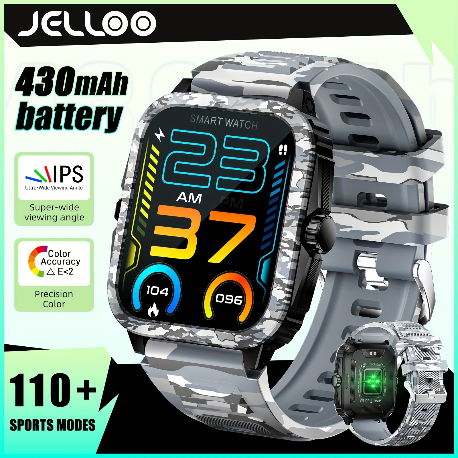 

Jelloo Smart Watch With Exercise Recording, Voice Assistant, Weather, 1.96'' Smartwatch With Wireless Call(answer,make,reject Calls),sport Fitness With Multi-sports Mode, For Iphone Android Phone