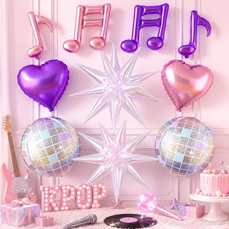 TEMU Set di 10 palloncini per feste a tema musica K-pop, inclusi palloncini con note musicali, , disco e stella esplosiva, per decorazioni di