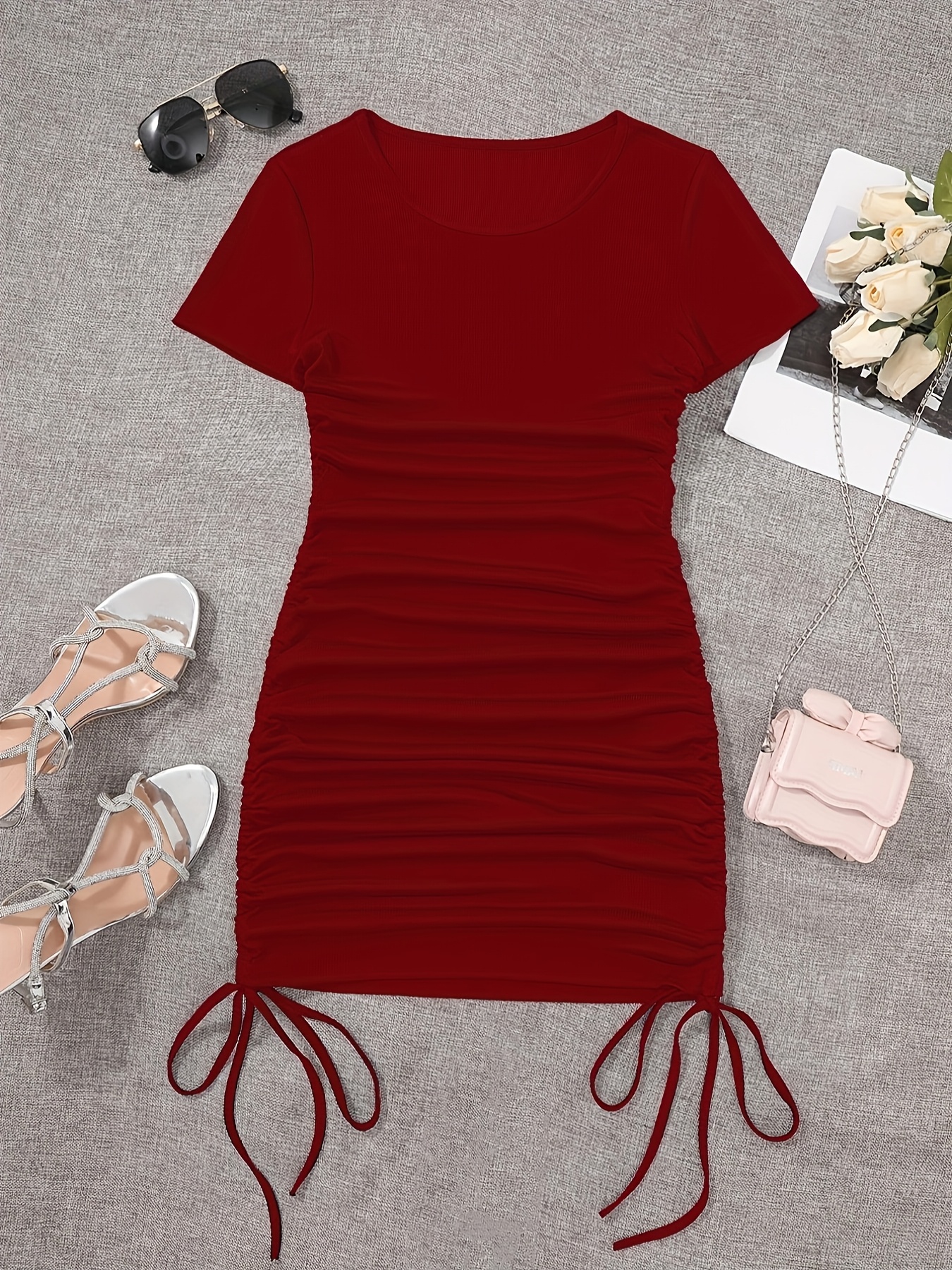 bodycon dress with strings ZESICA Long Puff Sleeve Square Neck Sexy Bodycon Midi Dress – zesica