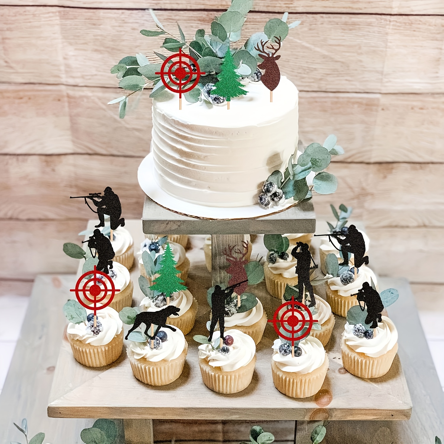 32pcs wood hunting themed cupcake toppers with   antler   decorations   cake picks suitable for birthday party supplies   decor outdoor cake toppers