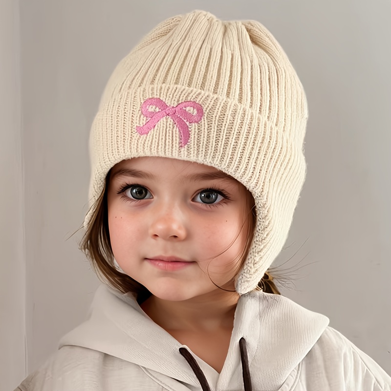 1pc Hat, Autumn Winter Knit Hat, Unisex Cute Fashion Bow Ear-warming Hat, Winter Warm Thick Pullover Hat Suitable For Daily , Outdoor Sports, Snow, Suitable For Children Aged 6 Years