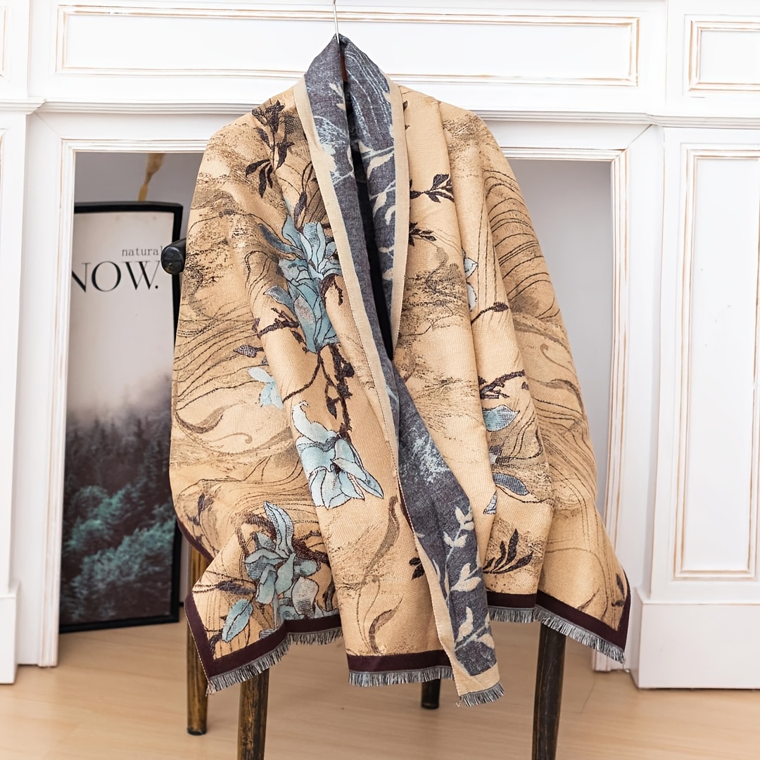 womens elegant floral print scarf soft warm winter scarf Temu