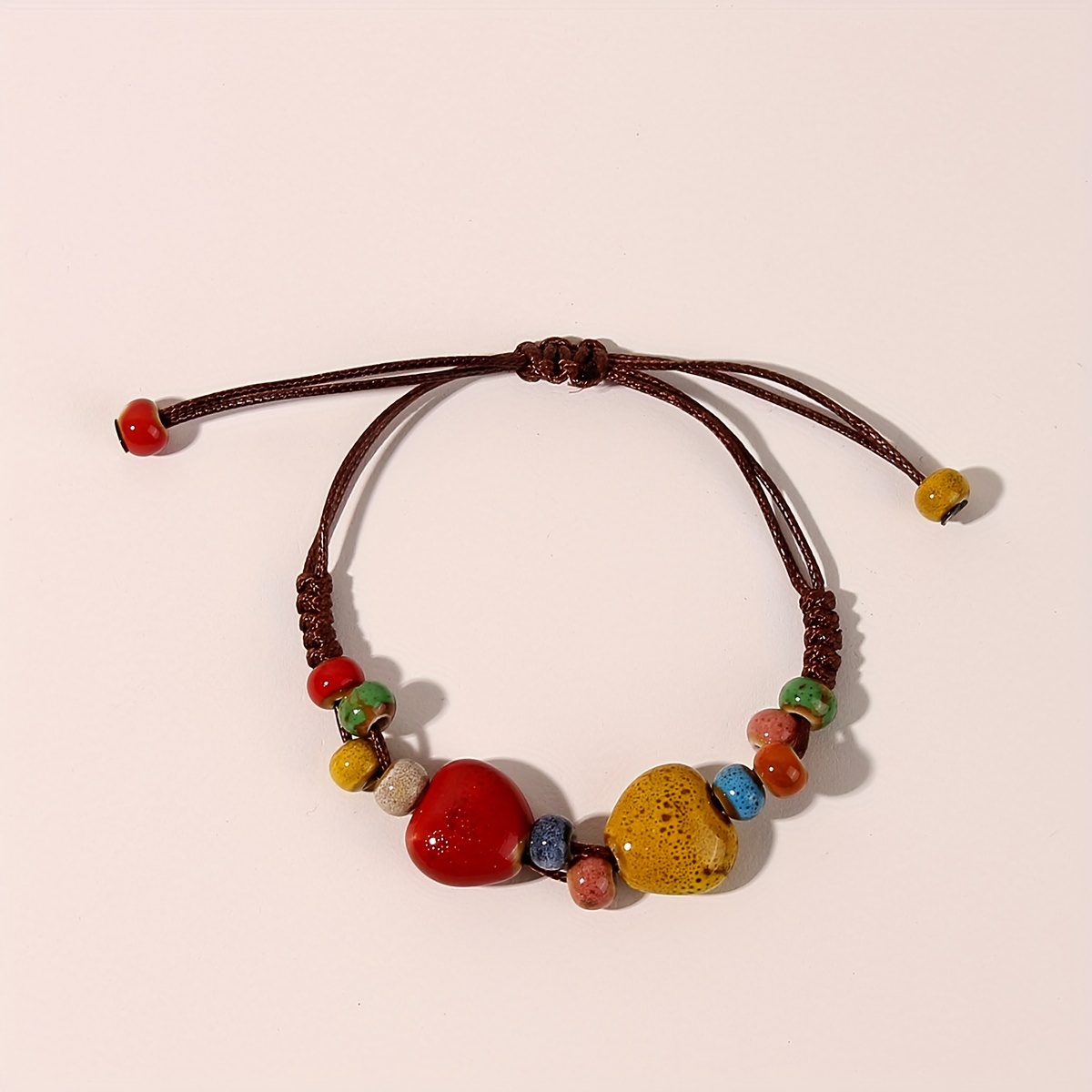 colorful love heart charm bracelet retro traditional chinese ethnic style colorful ceramic bead bracelet jewelry accessories details 3