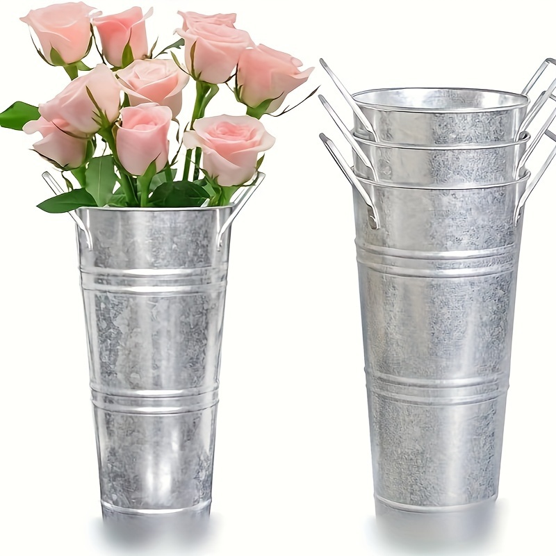 

4pcs/12pcs Galvanized Metal Buckets, 9inch Farmhouse-style Flower Pots With Handles, Rustic Decorative Metal Stand For Flowers, Suitable For And , Wedding Party Decorations