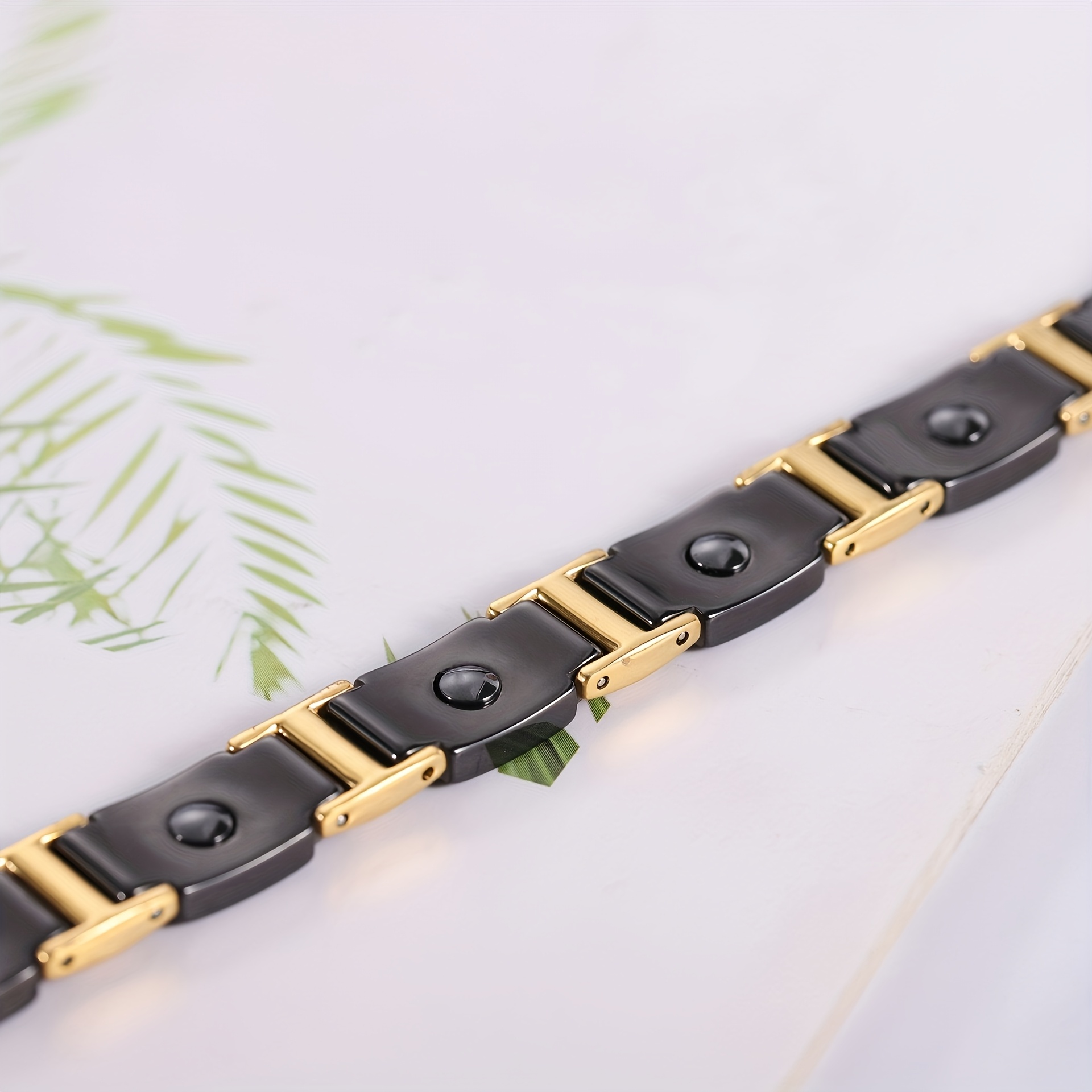 Men's Ceramic Inlaid Magnetite Bracelet, 18K Gold Plated
