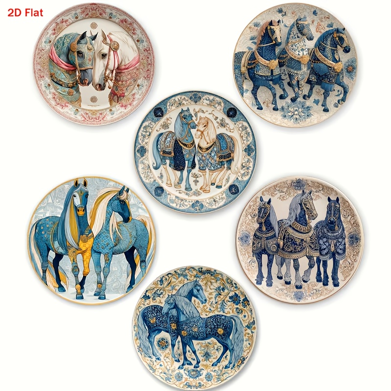 TEMU Set Of 6 Wooden Coasters With Gentle Horse Patterns In A 2d Design, Suitable For Family Gatherings, Cafes, Offices, And Various Occasions, Home