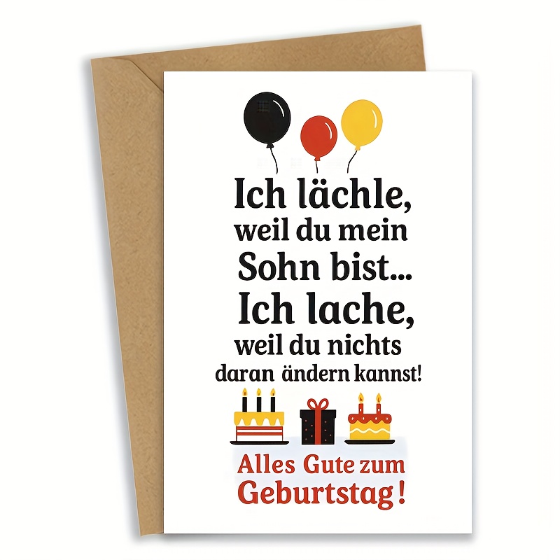 Funny German Birthday Card For Son, "ich Laechle Weil Sohn Bist" Message With Balloons & Cake Design, Alles Gute Zum Geburtstag , Perfect For Birthday Surprises & Family Celebrations