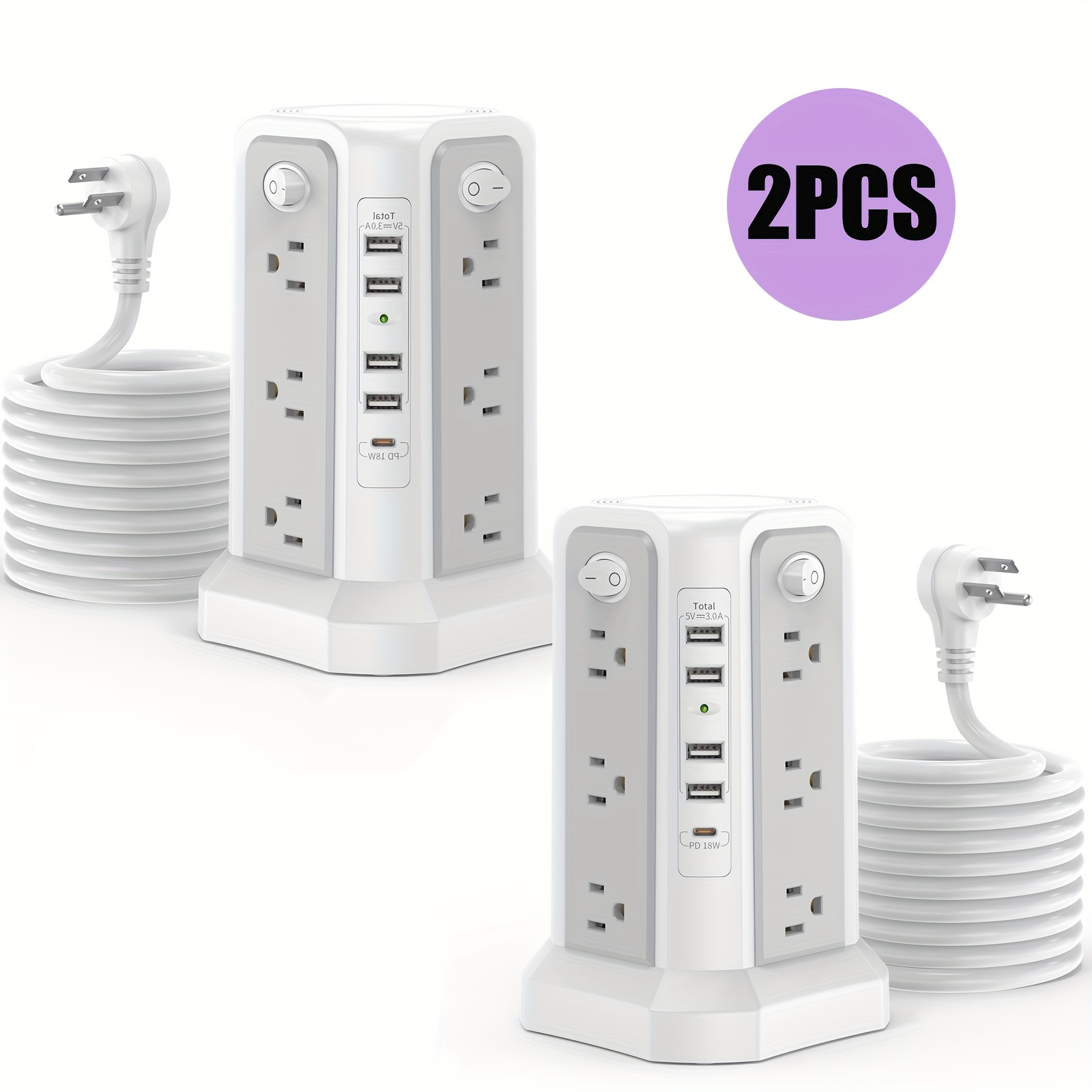 Level 4 Upgraded Power Strip Tower with 16 AC Outlets, 5 USB Ports including USB-C, Surge Protector, Multiple Color Options