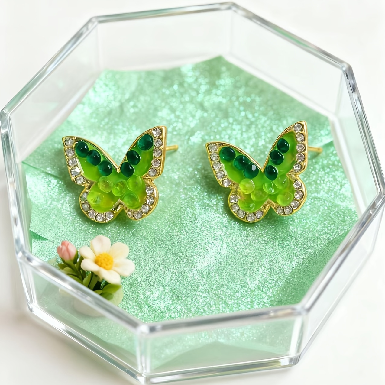 Bohemian Style Fresh Green Jelly Butterfly Stud Earrings