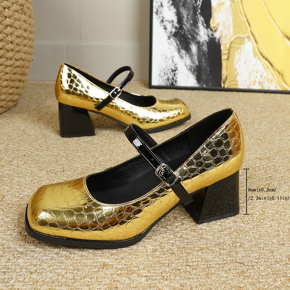 Gold Glitter Gold Evening Shoe Women'S Golden Glitter Block Heel