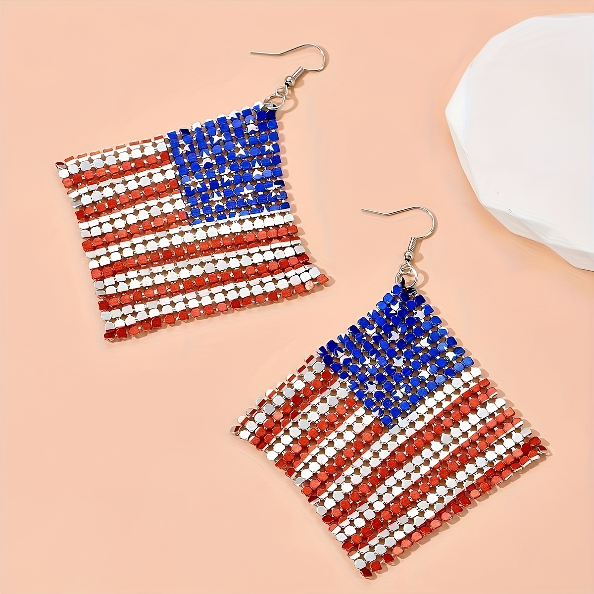 TEMU 1 Pair Creative Mesh American Flag Women's Fashion Draped Earrings Suitable For Us Day Daily Party Gift Daily
