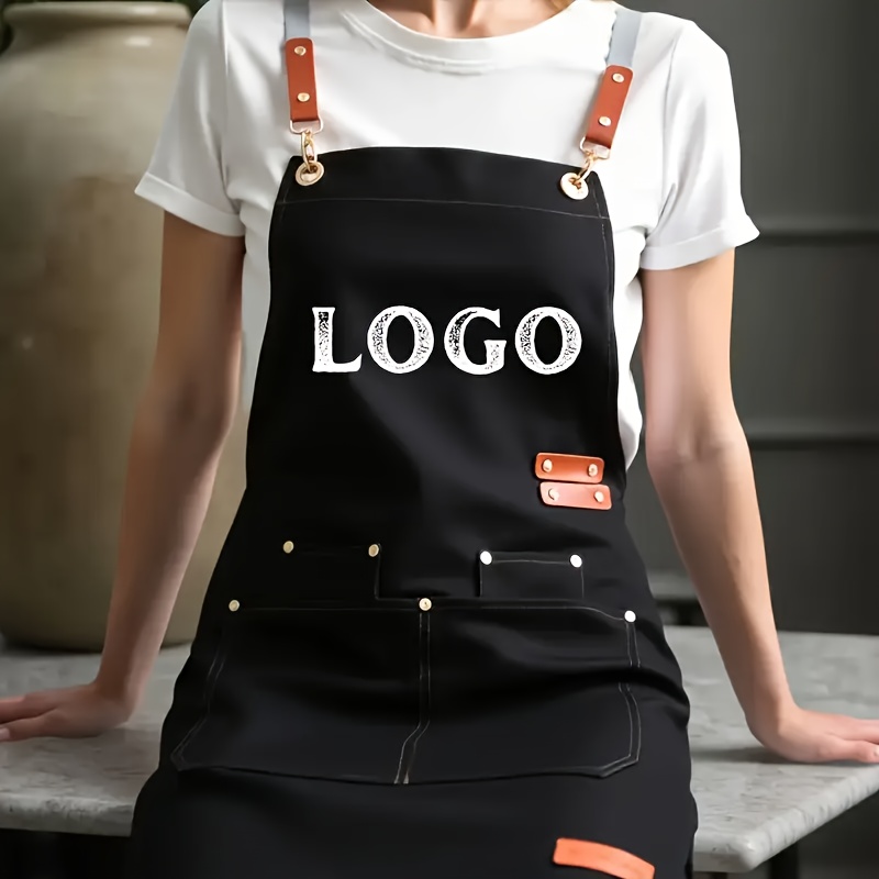TEMU 1 Personalized Custom Chef Apron - Heavy-duty Polyester With Adjustable Shoulder Straps And Metal Closure, Multiple Pockets Front And Back - And