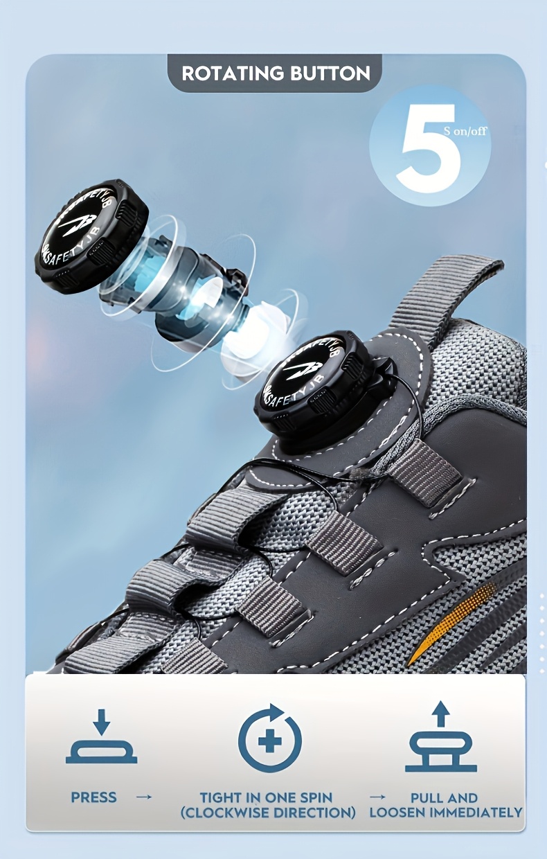 Men's Anti-Smashing Anti-Puncture Safety Work Shoes - Breathable Lace-Free Elastic Closure, Soft PU Sole with Metal Toe Cap, Retro Striped Design for Hiking, Outdoor & Daily Wear, Hiking Boots