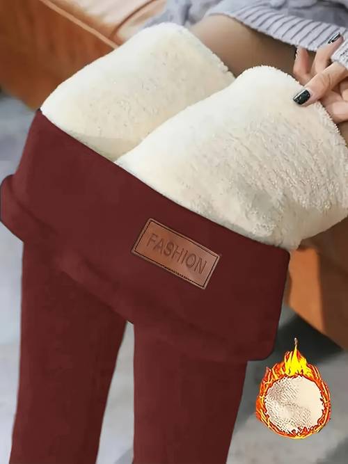 Leggings térmicos de cintura alta para mujer - Pantalones suaves y elásticos de color sólido para otoño e invierno, cómodos y gruesos, adecuados para uso casual, perfectos para outfits de invierno | Estilo casual | Pantalones de capas bien estructurados