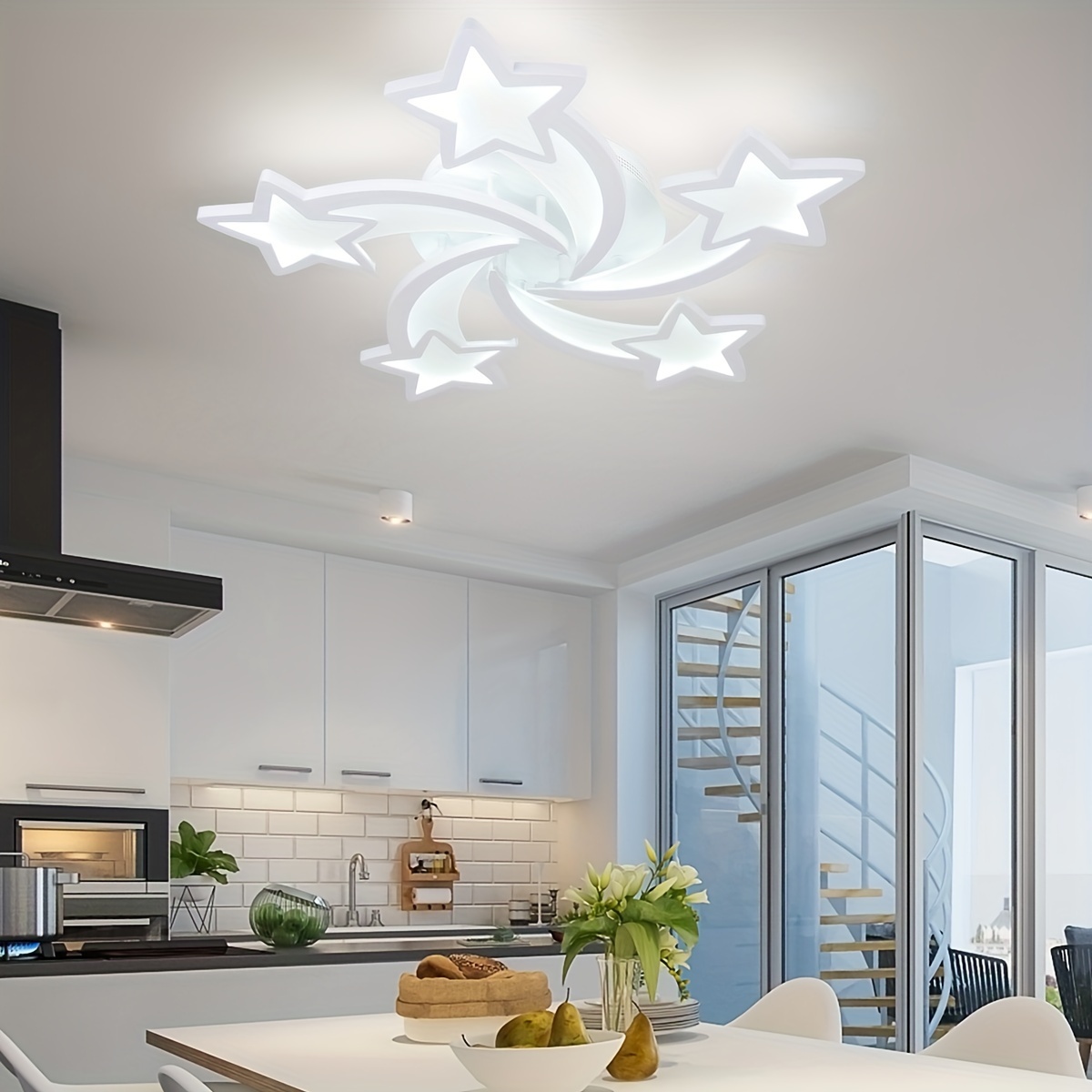 

Creative Led Ceiling Light, Flush Mount Lighting Fixtures With Star Shape, 60w Modern Ceiling Lamp Non Dimmable For Living Room Bedroom Kids Room, White/6000k