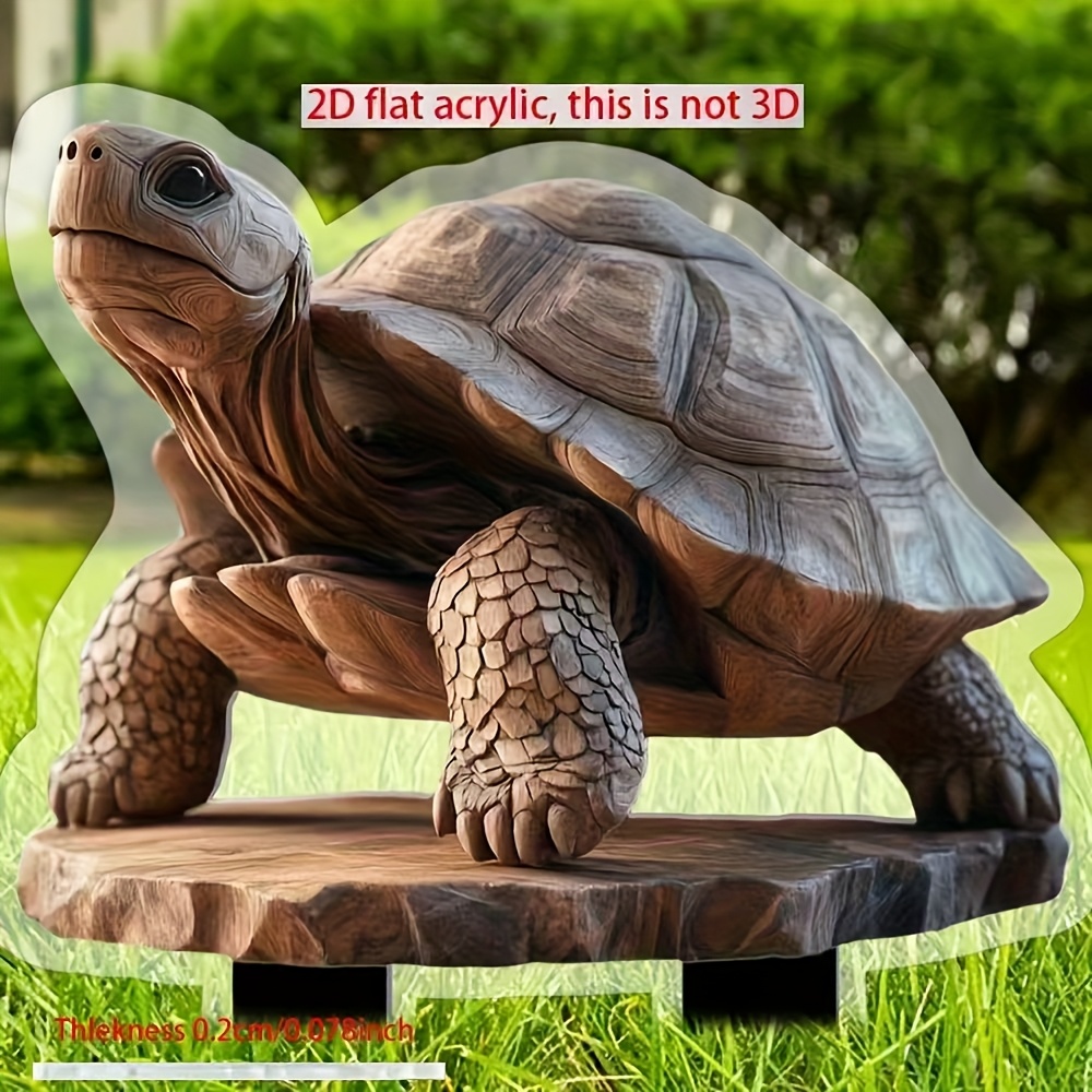 TEMU 2d Flat, 2d Flat Acrylic Plaque With Turtle Design For Garden - Size 7.4 Inches X8.66 Inches, Weatherproof Outdoor Decor Suitable To In Planters