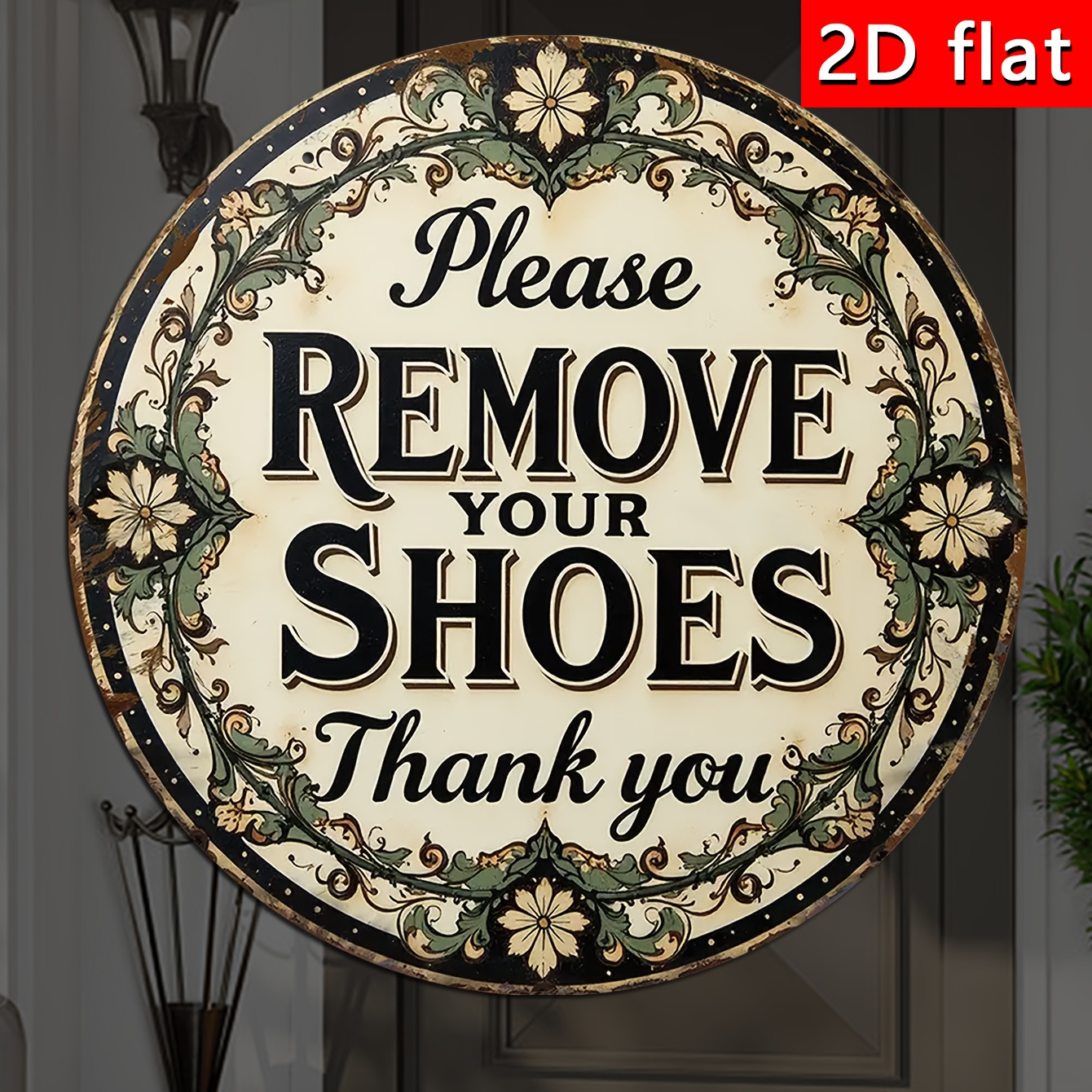TEMU 2d Flat, 1pc "please Remove Shoes" Wall Sign, Round Wooden Decorative Art Piece, Suitable For Home, Bar, Garage Decor, Unique Gift, Vintage