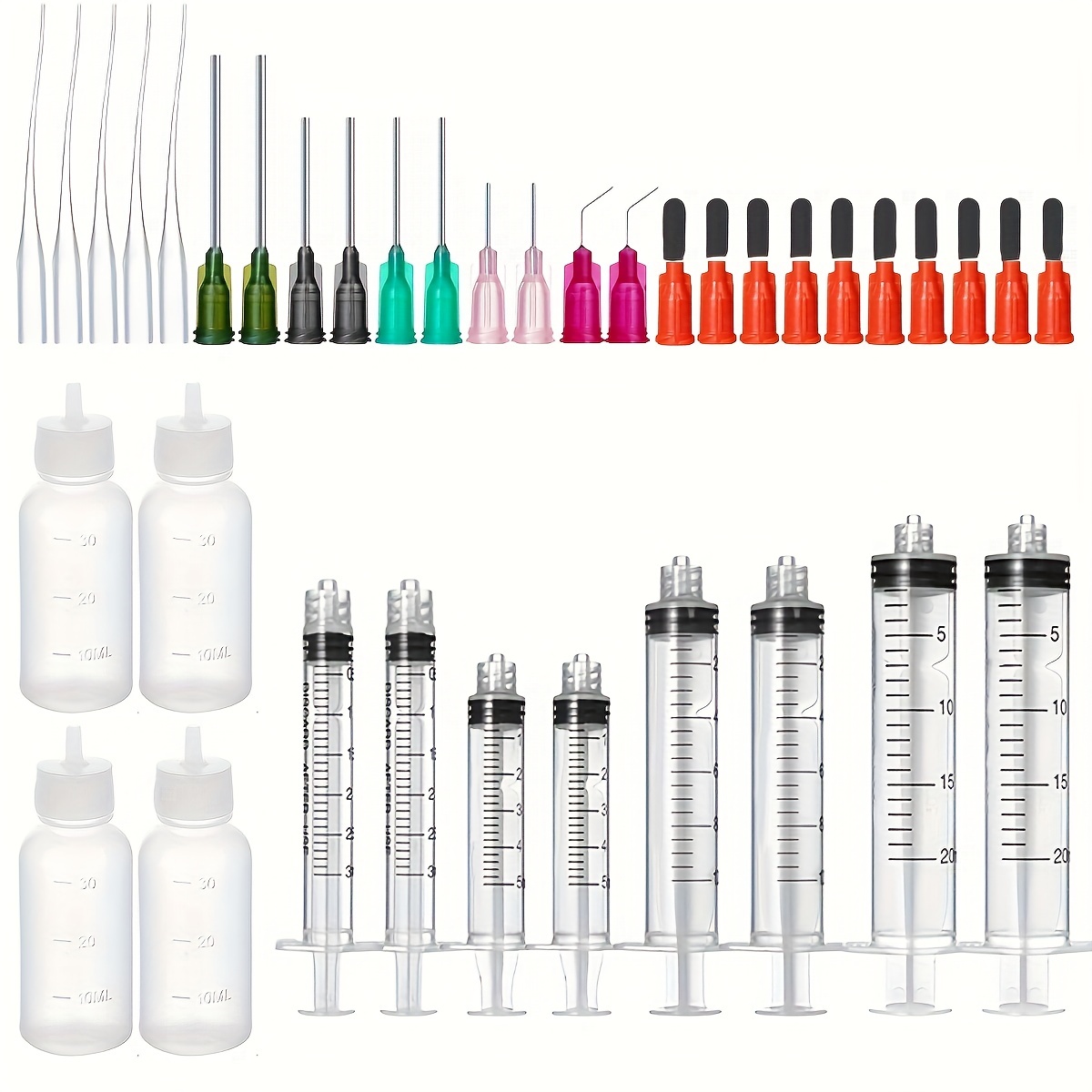 Image of 46/47pcs Glue Injector Syringe Blunt Needle Caps, With Soft Plastic Tubes, Suitable For Ink, Epoxy Resin, Woodworking, Crafts, Liquids, Etc