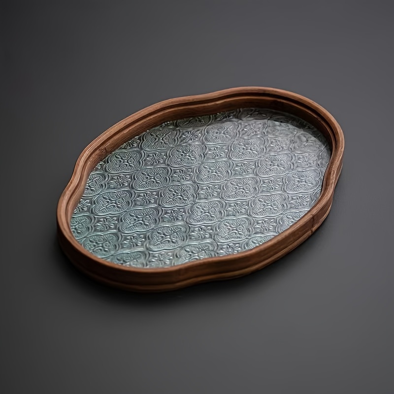 TEMU Vintage Flower Glass Tea Tray, Desktop Tray, Snack Storage Tray, Cosmetic Storage Tray, Very Suitable For Coffee, Wedding, Candy Display