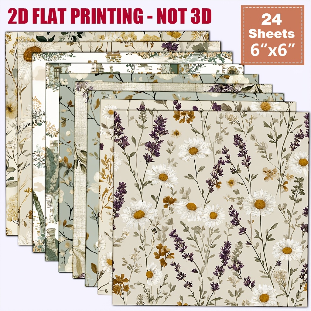 TEMU 24 Sheets 6x6 Inch Nordic Pastoral Daisy Lavender Scrapbook Paper Low Morandi Floral Cottage Paper Forest Junk Journal Handcraft Gift Packaging