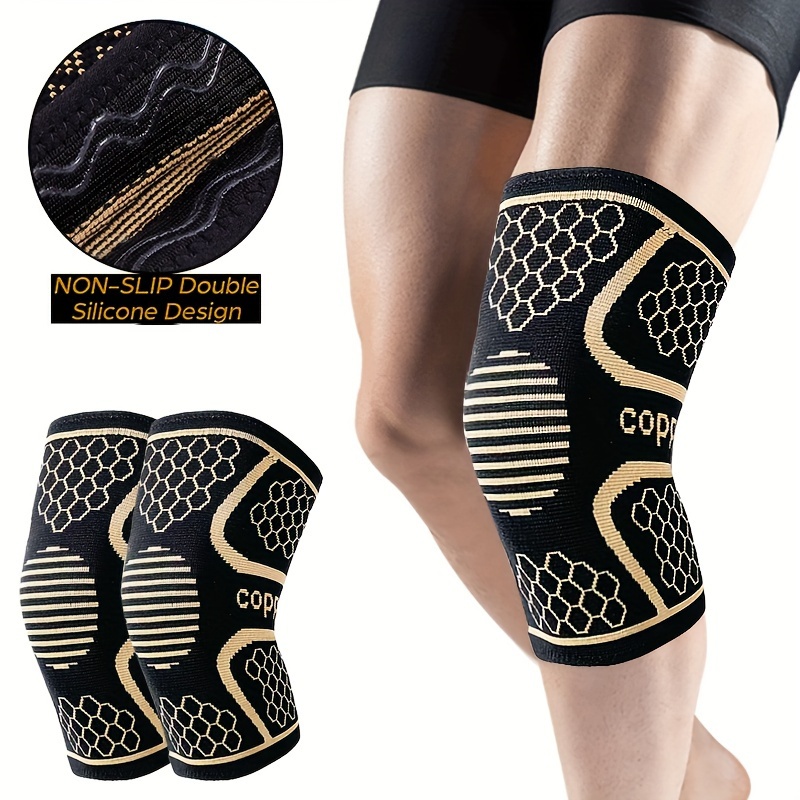 

1 Pair Hyl Sports Copper Fiber Knee Braces - Non-slip, Knit Fabric, Polyamide Material, Hand Wash Only, Pull-on Closure, Daily For Sports & Outdoor Activities, Knee Brace For Sports