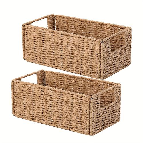 2pcs wicker storage basket hand woven paper rope wicker basket small storage baskets for organizing toilet paper basket foldable large cube storage organizer bins for shelves shelf baskets