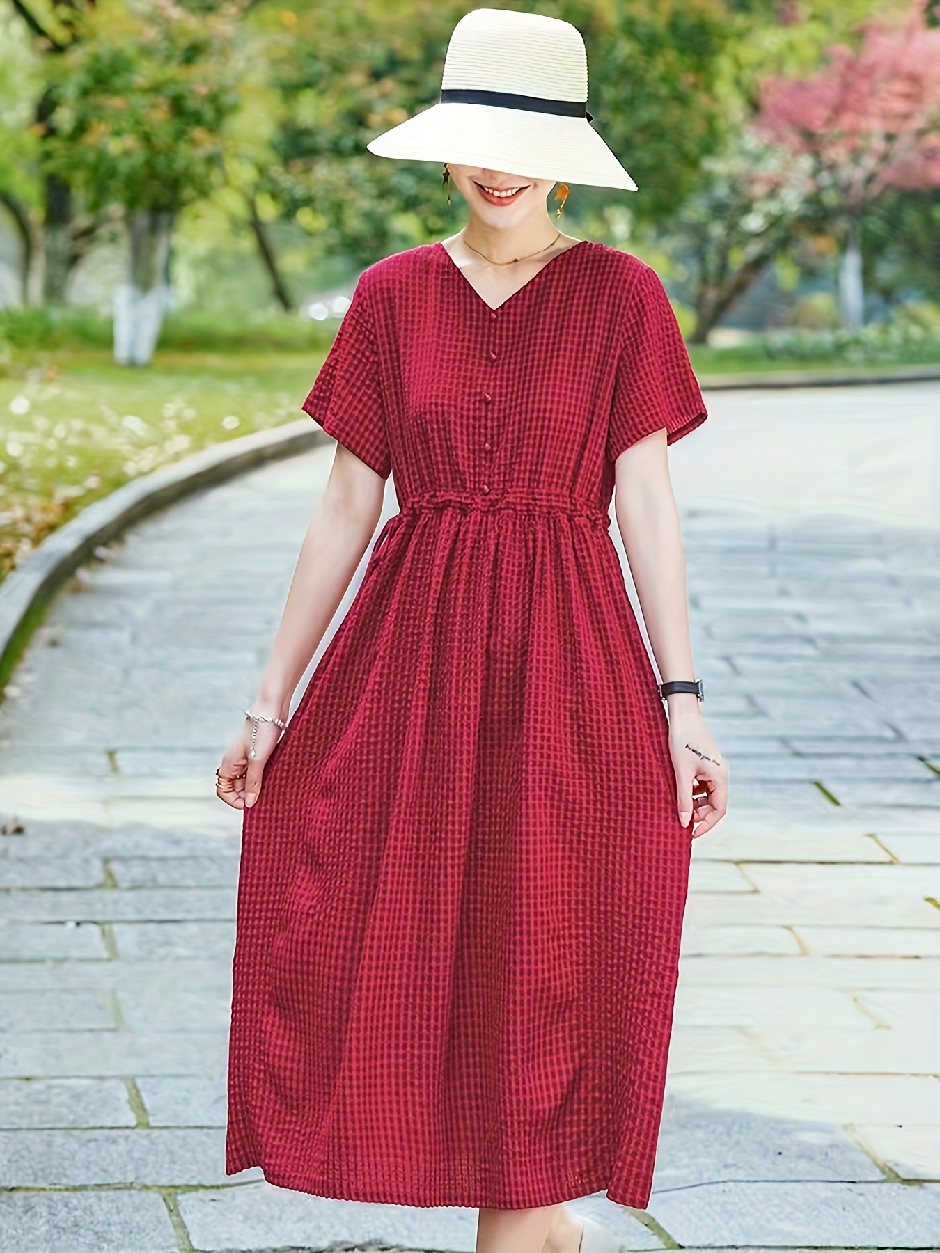 chinese dress ladies Women's Ladies A-Line Short Sleeved Linen Cotton Midi Dress S/M/L/Customize Pink Mean Blvd Pink / Customize